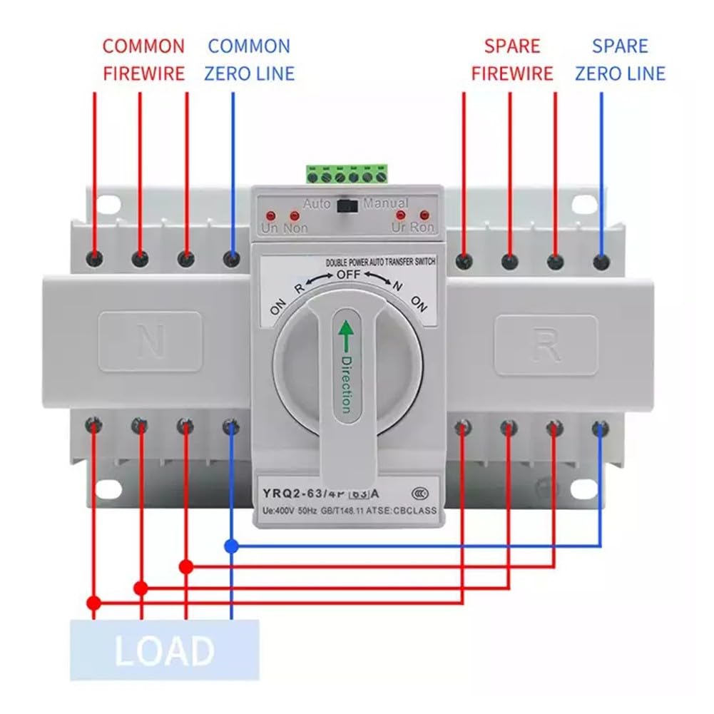 Interruttore automatico 63 A per generatore, Dual Power, con alloggiamento ignifugo, alimentazione sicura per casa e commercio in caso di guasto, facile montaggio, bianco
