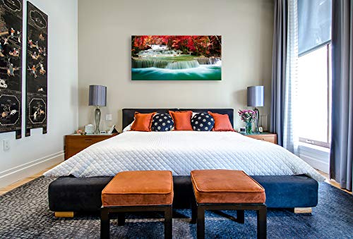 Cao Gen Decor Art-S05150 Wall Art 1 Pieces Waterfall Canvas Print Landscape Paintings Framed Red Trees Forest Canvas Falls Picture For Bedroom Living Room Office Kitchen Home Decor Ready To Hang #TOP2