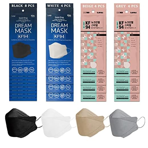 Unisex Adult Premium Disposable 3D KF94 Face Mask 4-Layer Filters Individual Packs Made in Korea (4 Colors Mix Pack of 10)