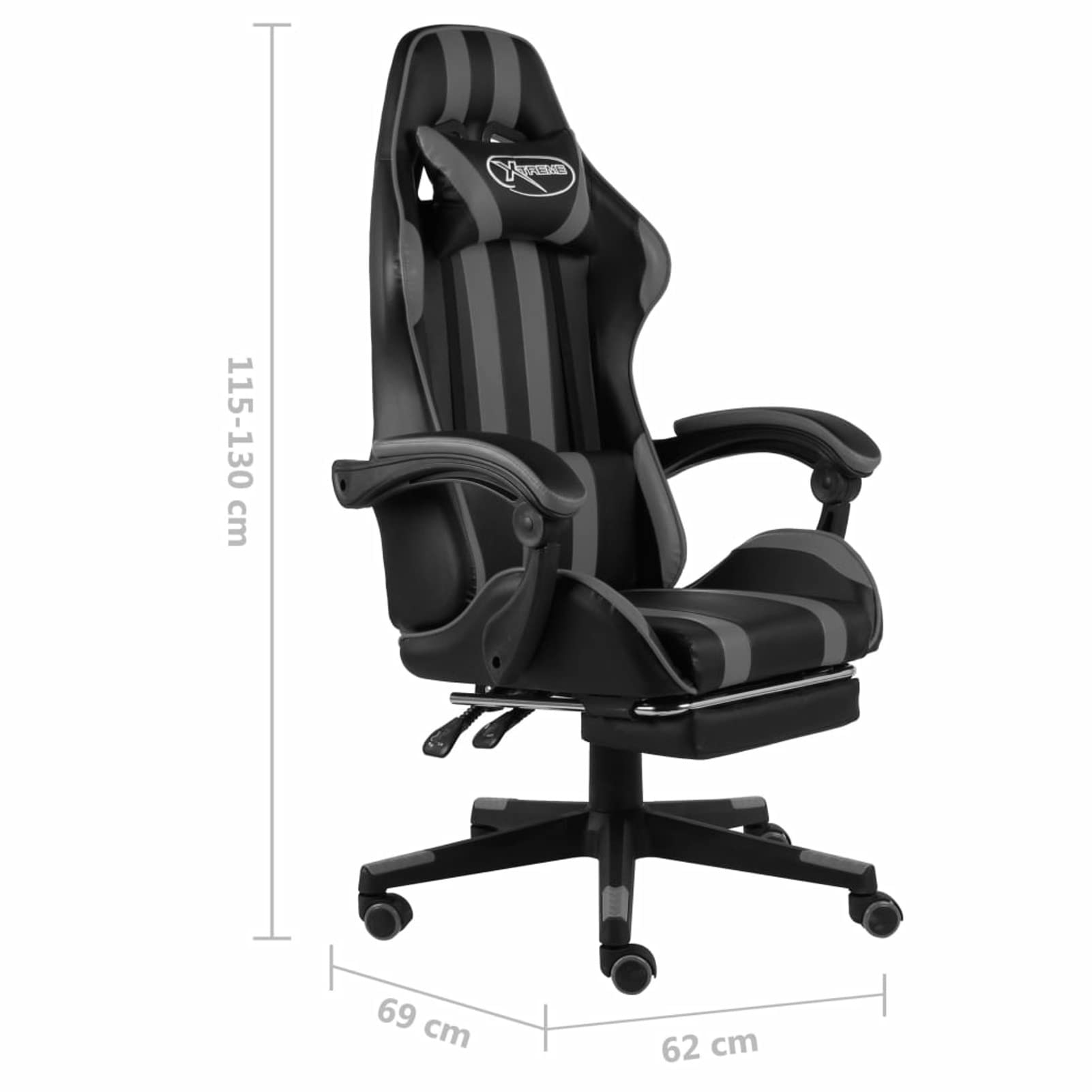 Tidyard Sedia da Gaming,Sedia da Gioco,Sedia Gaming Ergonomica,Sedia Gamer,Sedia Gaming da Ufficio,Poltrona Ufficio con Schienale,con Poggiapiedi & Poggiatesta,Sedia in Similpelle Nero e Grigio