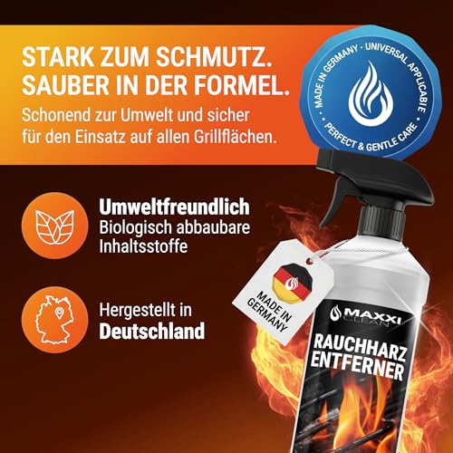MAXXI CLEAN | Grillreiniger & Rauchharzentferner - das Original | 1x 700 ml in Sprühflasche extra stark [+] mit Tuch | Backofen- und Grillreiniger Konzentrat für Gasgrill, Edelstahl, Gusseisen