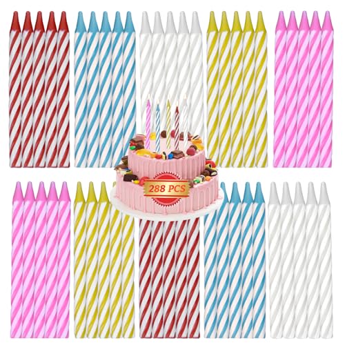 MAQIHAN Spiral Birthday Candles 288 Count - Multicolor Cake Candles Bulk