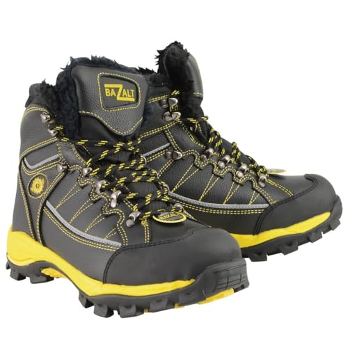 Image of Bazalt-Men's Black & Yellow Water&Frost Proof Leather Boots w /Faux Fur Lining & Composite Toe-BLK /YEL