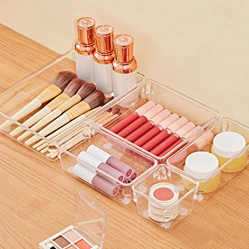 Smartake 13-Piece Drawer Organizers With Non-Slip Silicone Pads, 5-Size Desk Drawer Organizer Trays Storage Tray For Makeup, Jewelries, Utensils In Bedroom Dresser, Office And Kitchen, Clear #TOP1
