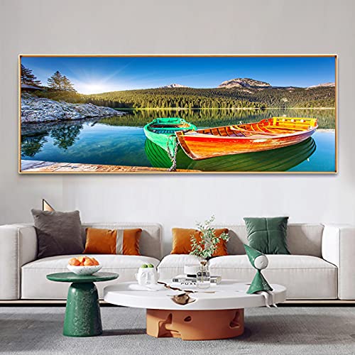 Peinture lever du soleil mer montagne pour habiller un grand mur