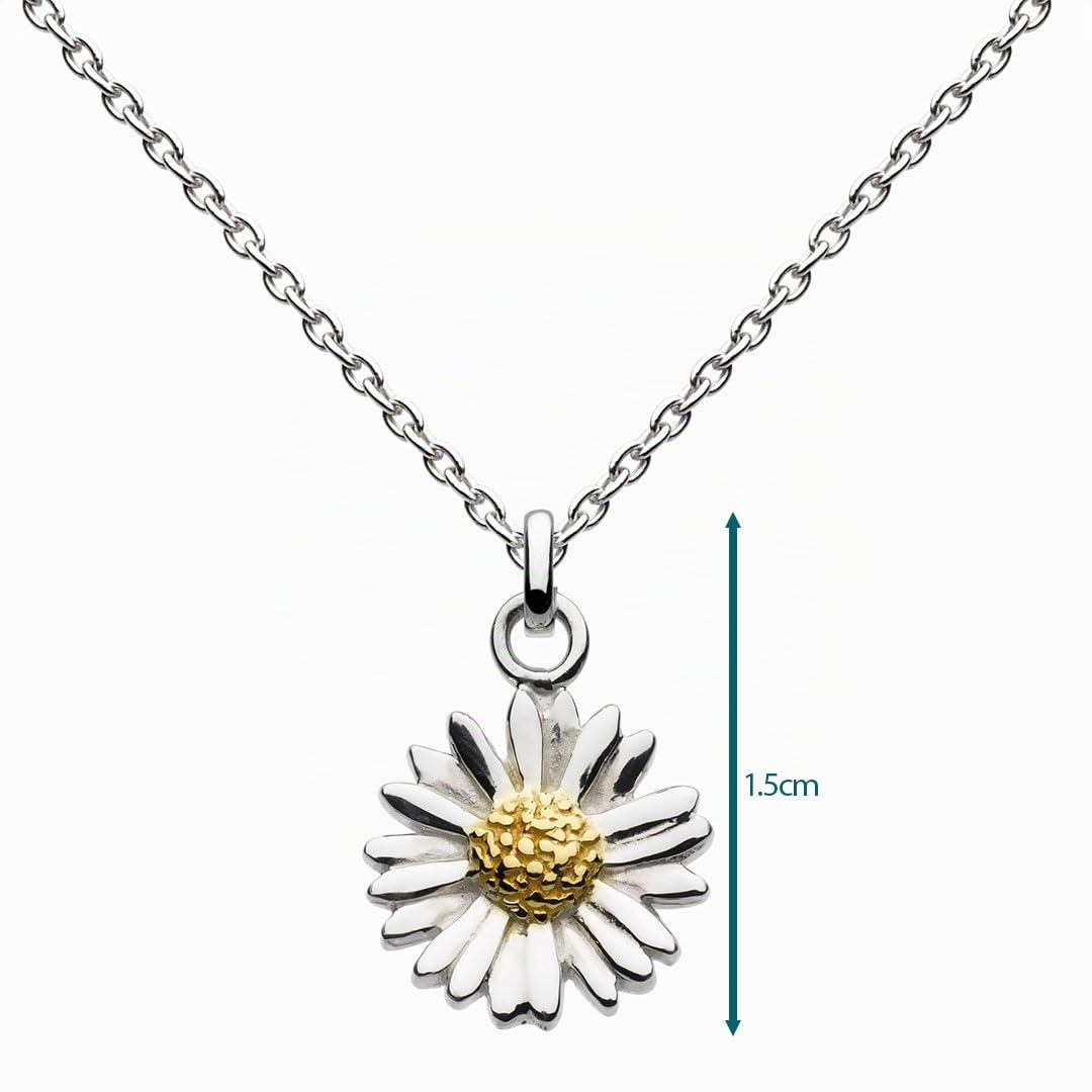 Dew – Collana con ciondolo a forma di margherita, in argento Sterling, placcata in oro, lunghezza: 45,7 cm