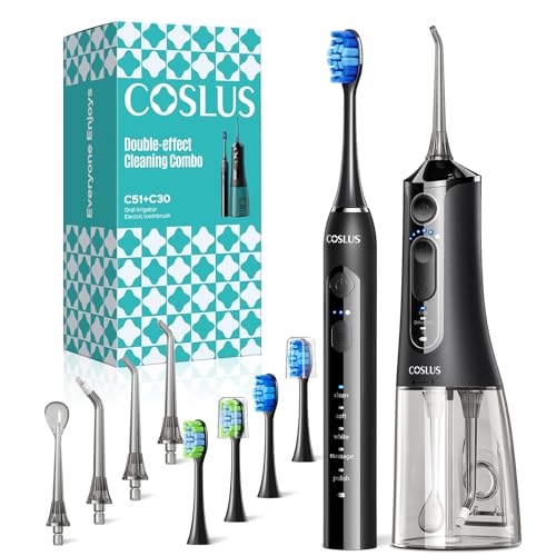 Image of COSLUS C51C30 Water Flosser Electric Toothbrush Combo, 2-1 Oral Clean Kit