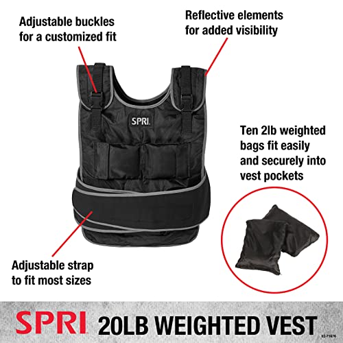 SPRI 20 lb Weighted Vest for Women & Men - Adjustable Weight Vest for Running, Strength Training, Endurance, and Fitness - Ten 2lb Weight Bags for Customized Workout - Comfort Fit and Durable Closure - Thumbnail 2