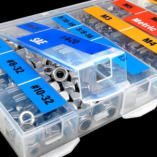 Eeeee EE928-EE967 Lock Nuts Assortment 444 Pcs Stainless Steel 304 Metric Locknut M3 M4 M5 M6 M8 M10 M12#6#8#10 1/4 5/16 3/8 1/2 Nylon Insert Hardware Nut Lock Metric Nylock Nut Secure Nut Steel thumb #1