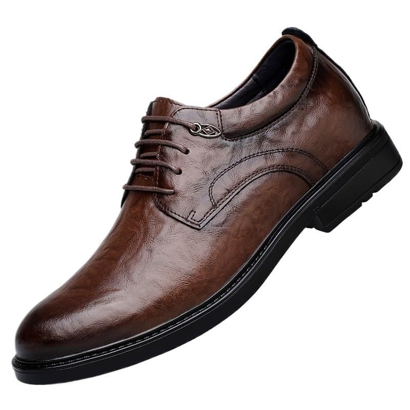 Men's Luxury Handmade Leather Oxfords, Round Toe Lace-Up Classic Black Dress Shoes for Business and Casual Wear