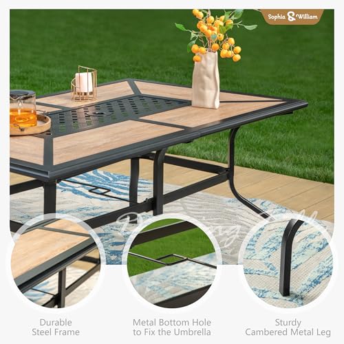 Image of Sophia & William Patio Dining Sets Outdoor Dining Set for 6 Patio Table and Chairs Set 7 Pieces with Swivel Patio Chairs, 60 inchx 38 inch Wood Like Metal Table for Garden Pool All Weather Brown