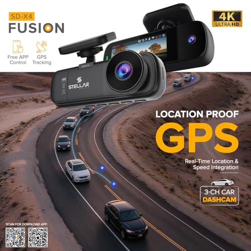 Image of Stellar Drive SD-X4 Fusion 4K Ultra HD 3-Channel Car Dash Cam | Front + Rear + Cabin Recording | GPS Tracking | Built-in 5G WiFi | G-Sensor | Loop Recording | Free App Control