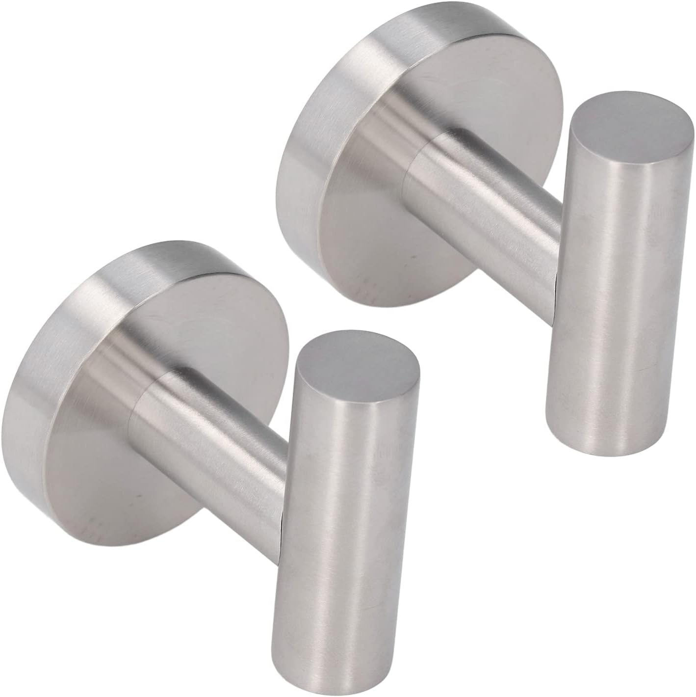 2Pcs Brushed Stainless Steel Bathroom Towel Robe Hook, Round Wall Mounted Hooks for Towels Robes Coats, Rust Hanger for Bathroom Kitchen Door Tile Glass
