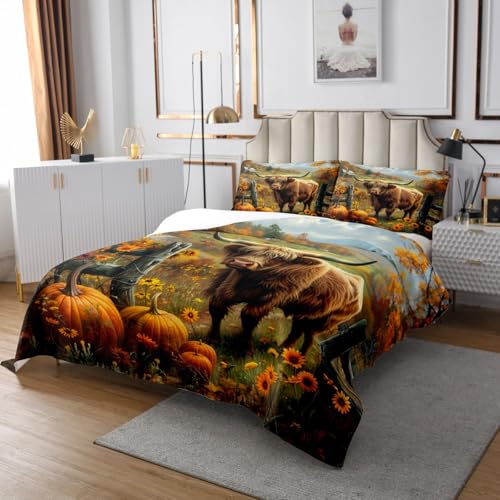 Parure de lit vache des Highlands pour lit simple avec housse et une taie d'oreiller