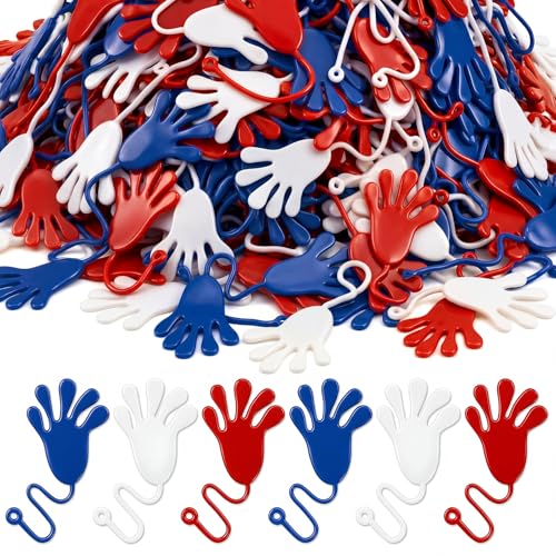 Realspring 300 Pcs 4th of July Throws Sticky Hands 250 Red White Blue Party Favors for Kid Patriotic Throws Accessories 250 Party Supplies Patriotic Prize Goodie Bag Stuffer(Red White and Blue)