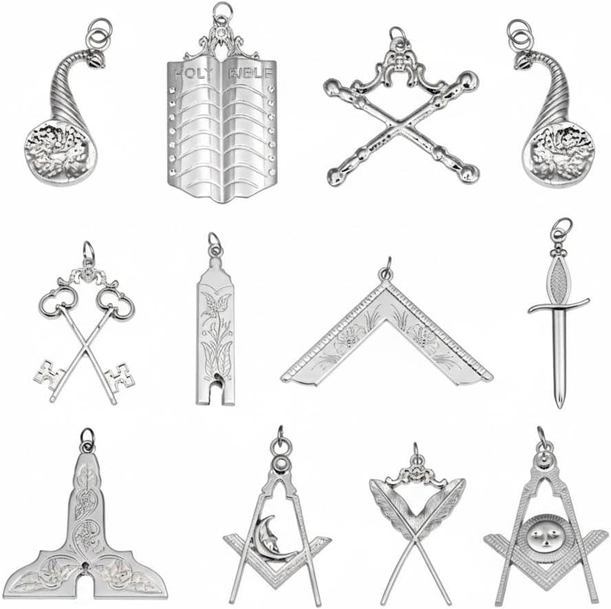 Masonic Blue Lodge Officer Collar Jewels - Set of 12 in Silver