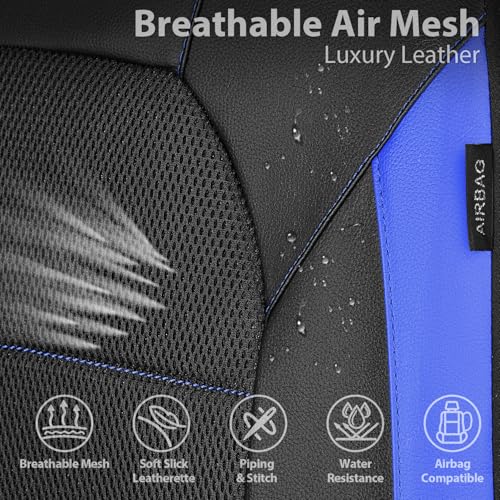Image of CAR PASS Leather Car Seat Covers Front Seats Only, with Air Mesh Front Seat Covers Breathable, Cool Automotive Seat Cover 2 Pack, Universal Fit Most Cars,SUV,Truck,Van Airbag Compatible(Black & Blue)