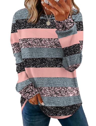Image of WIHOLL Sweatshirt for Women Crewneck Long Sleeve Shirts Curved Hem Lightweight Sweaters Fall Clothes 2025