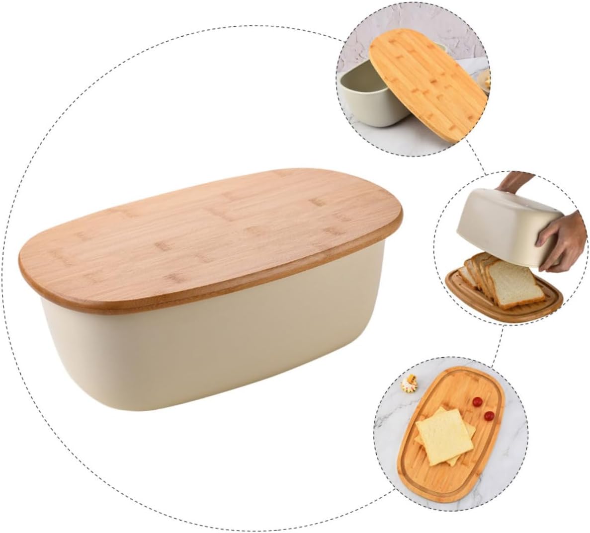 Multi-function Bread Box with Oak Lid Oval Sturdy Bread Keeper Container for Kitchen Countertop Storage