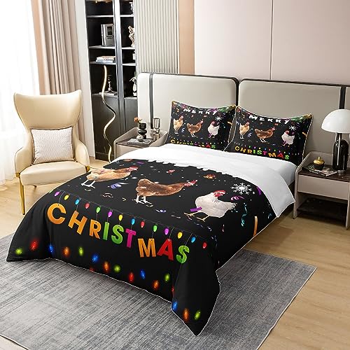 Homewish Merry Christmas Bedding Set Xmas 100% Cotton Duvet Cover Double Chicken Print Comforter Cover Rainbow Neon White Snowflake Decorations Bed Sets with 2 Pillowcases New Year Gifts - Image 3