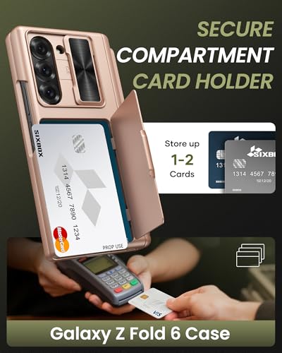 Image of for Samsung Galaxy Z Fold 6 Case with S Pen Holder & Card Holder & Screen Protector, Built-in Hinge Protection & Sliding Camera Lens Cover, Durable Wallet Phone Case for Z Fold 6, Rose Gold