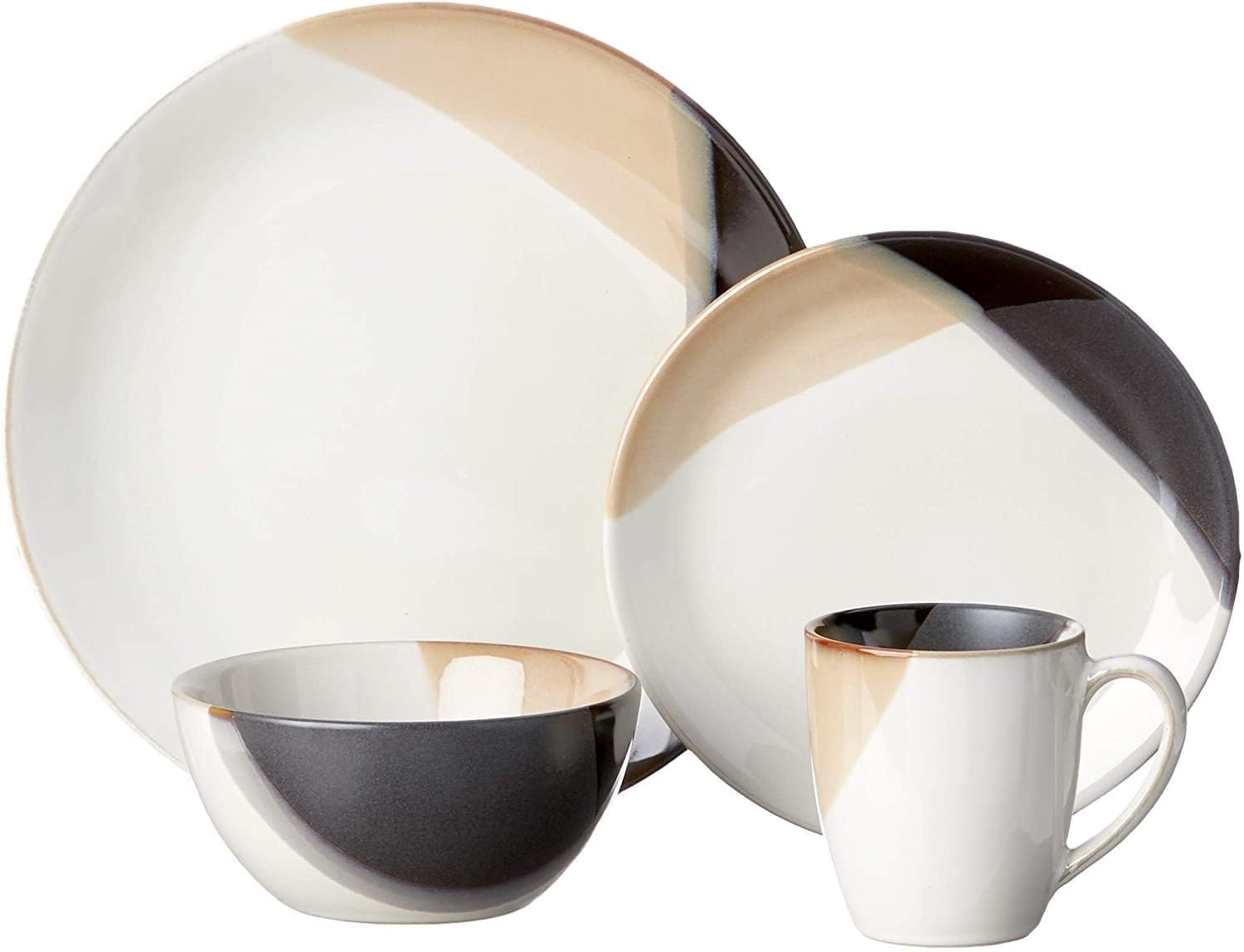 Zestaw talerzy i misek porcelanowych, Zestaw naczyń kuchennych z porcelany, Zestaw naczyń ceramicznych, 16-częściowy zestaw obiadowy, Serwis dla 4 osób,