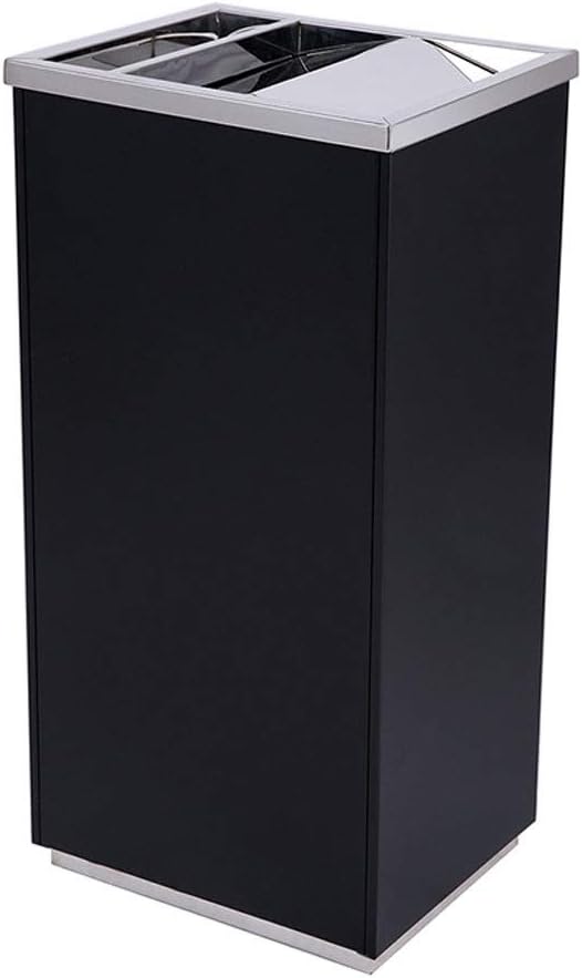 Outdoor Ashtray Trash Can Wastebasket Outdoor Stainless Steel Trash Can -Top with Ashtray Flip Trash Can, Suitable for Hotel Mall Elevator Mouth (30.5 * 30.5 * 60.5) Waste Contain/Black/a