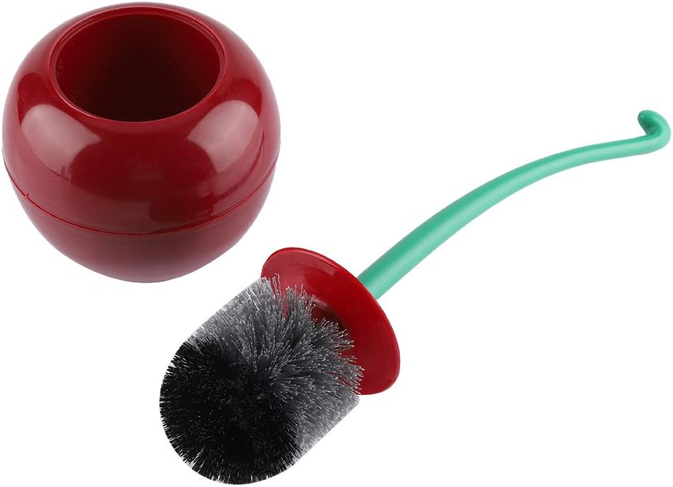 Toilet Brush Holder Set, Toliet Brush with Holder Standing Set Cherry - Shape Lavatory Bathroom Tool(Red)