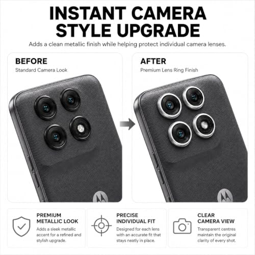Image of ArmourPro Camera Rings Tempered Glass for Motorola G77 Power, Tough HD Individual Aluminum Alloy Rings 9H Camera Cover, Scratch-Resistant,Camera Lens Protection| Silver, 1 Pack