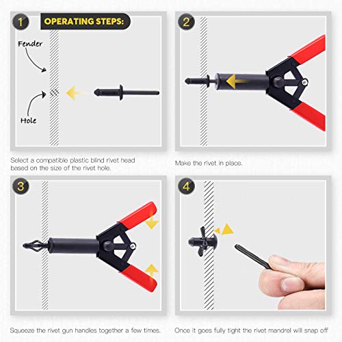 Mardatt 42Pcs Plastic Rivet Gun Set W 40Pcs 4Sizes Nylon Blind Rivets And 1Pcs Bonus Fastener Removal Tool, Hand Riveter Suitable For Automotive And More #TOP4