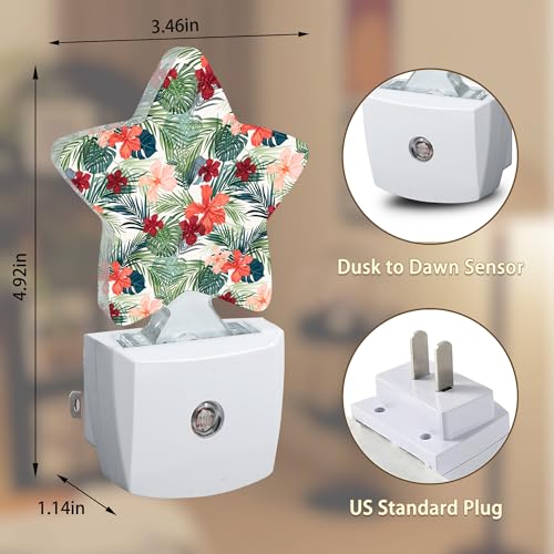 Image of Tropical Plants Hibiscus Flowers Night Light Plug-in Dusk to Dawn Smart Sensor White Led Nightlight for Bedroom Bathroom Kitchen Hallway Stairs Energy Efficient Decor Desk Lamp