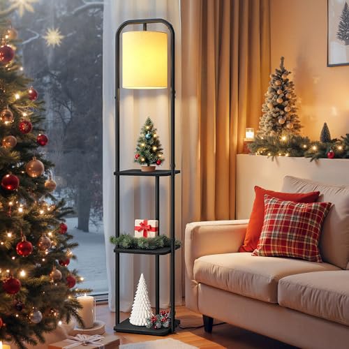 VASAGLE Stehlampe mit 3 Ablagen, Standleuchte, Stehleuchte,...