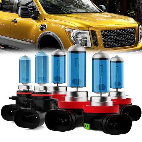 Image of Headlight Bulbs Compatible With Nissan Titan 2017-2019, 9005 High Beam + H11 Low Beam + H11 Fog Lights Halogen Light Bulb, Super Bright 6000K White, Plug and Play, Pack of 6