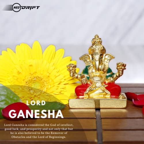 Image of Neodrift Ganesh Idol for Car Dashboard (Real 24kt & 999 Silver Plated, Dual-Tone Gold & Silver) (Model ND11) - Enhance Your Drive