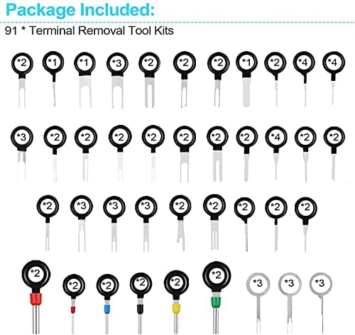 91PCS Terminal Removal Tool Kit for Car, Auto Electrical Wiring Crimp Connector Pin Extractor Puller Repair Remover Key Tools Set for Most Connector Terminal