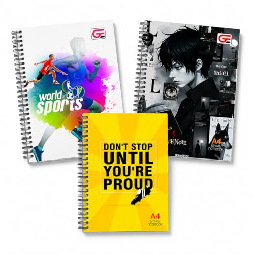 Image of A4 Spiral Notebook 400 Pages Unruled Register | Pack Of 3 | 21.0cm x 29.7cm | Premium Quality Long Notebook for Students, Office, College & Tuition Use | Attractive Cover Designs | Soft Cover (Design May Vary)