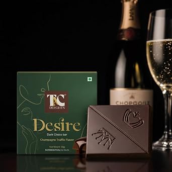 TAC Delights Desire - Luxury Chocolate for intimate moments for Couples - 1 box 3 serving bars - 2.12 oz- Premium Dark Chocolate with Champagne Truffle flavour - Improves mood and connection - For men and women