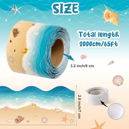 Image of BeYumi Beach Waves Border Trim - 65ft Back to School Ocean Rolled Border | Realistic Beach Sea Sand Coastal Summer Scalloped Bulletin Board Set Classroom Office Chalkboard Party Holiday Decoration