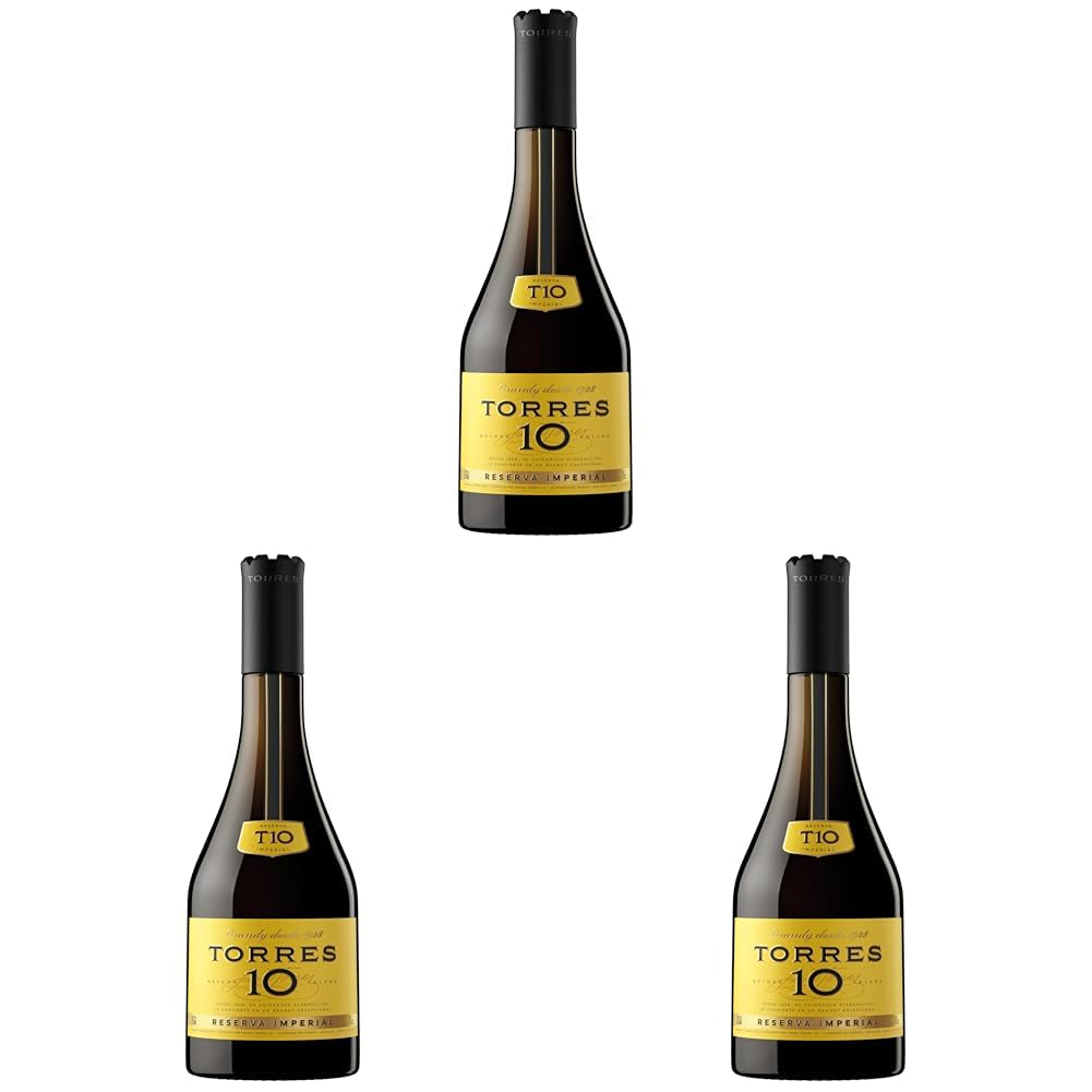 Torres Brandy | 10 Reserva Imperial | Gewann Doppel-GOLD | Aus der spanischen Weinauregion Penedès | 700ML | 38% (Packung mit 3)