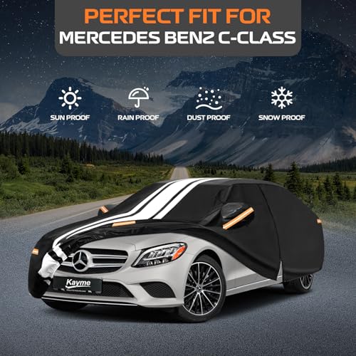 Image of Kayme Mercedes Benz C Class Car Cover Waterproof All Weather | Custom Fit for C300 C350 C400 C450 C63 AMG (2008-2026), Gift with Tape /Towel /Bag, Outdoor Rain Snow Sun UV Protection.
