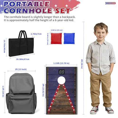 Image of Electronic Cornhole Board Set 4x2ft 3x2ft 2x1ft, Automatic Scoring Corn Hole Games for Adults & Kids, Wooden Portable Cornhole Set with 8 Bean Bags & Carrying Bag for Outdoor, Tailgate, Party