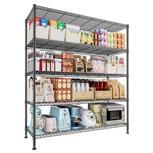 Fuyoula Scaffalatura a 5 ripiani regolabile, scaffale modulare in metallo salvaspazio e resistente, ideale per soggiorno, cucina e garage, portaoggetti robusto e multifunzionale (Nero, 115*45*180CM)