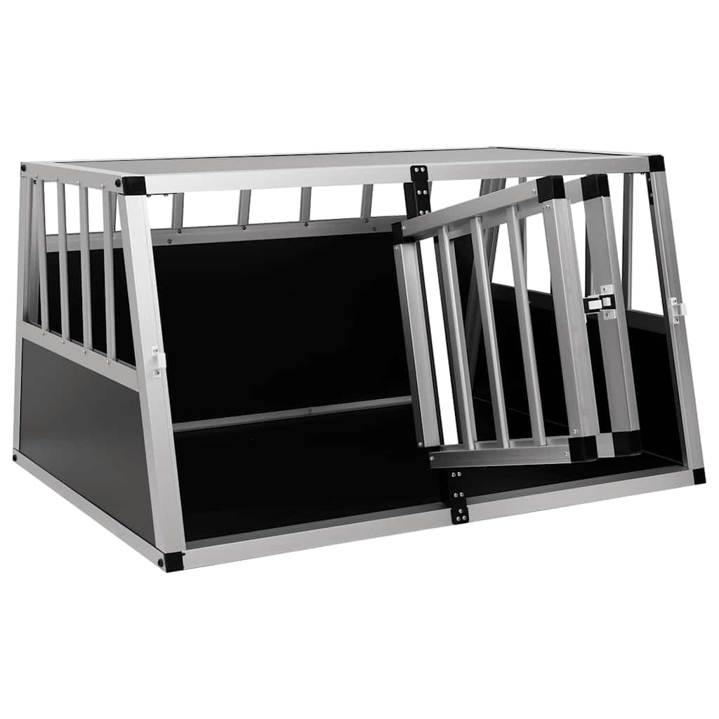 Hundetransportbox mit Doppeltür aus Aluminium und MDF 89 x 69 x 50 cm, leicht und sicher für mittelgroße Hunde, ideal als Hundeunterkunft im Auto mit guter Belüftung