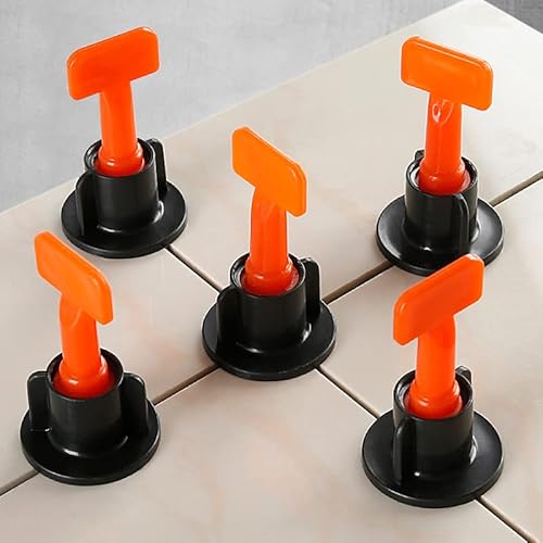 Tile Leveling System 100pcs Orange Tile Spacer and 2 Special Wrenche Reusable Tile Installation Tool Kit for Stone Installation for Building Walls & Floors