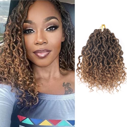 8 Inch Crochet Hair Goddess Locs 7 Packs Bohemian Locs Crochet Hair with Curly Ends Pre Looped Soft Faux Locs Crochet Hair for Black Women and Kids River Locs Crochet Hair (8 Inch,1B27)