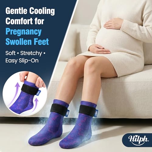 Image of Hilph Full Foot Ice Pack Gel Sock for Hot & Cold Therapy - Reusable Cooling Sock for Toe Pain, Plantar Fasciitis & Hot Feet - Easy Slip On Design for Chemotherapy, Postpartum Recovery, 1 Pair, Blue