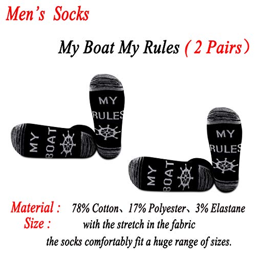 JXGZSO 2 Pairs My Boat My Rules Socks Boating Gift Boat Captain Socks Gift for Sailor Men (My Boat My Rules)2