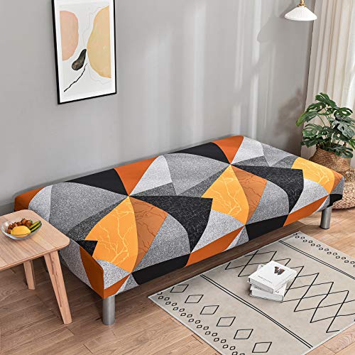 Premium Polyester Futon Covers, Full Size Stretch Armless Sofa Slipcovers Without Armrests,Machine Washable Folding Couch Cover Furniture Protector Cover(Orange Triangle) #TOP3