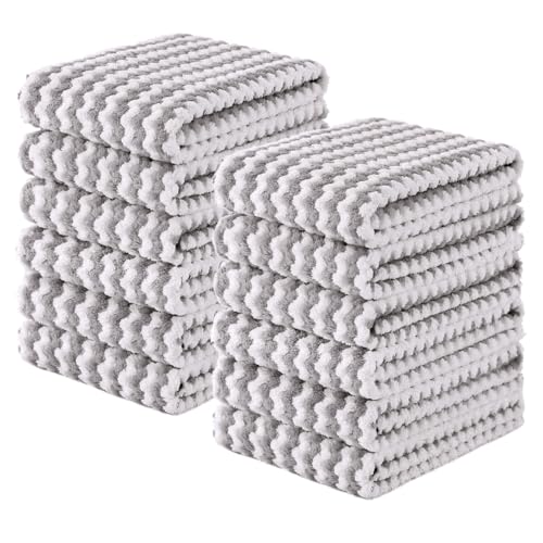 Homaxy 12 Pack Coral Velvet Kitchen Towels, 10 x 20inches, Grey