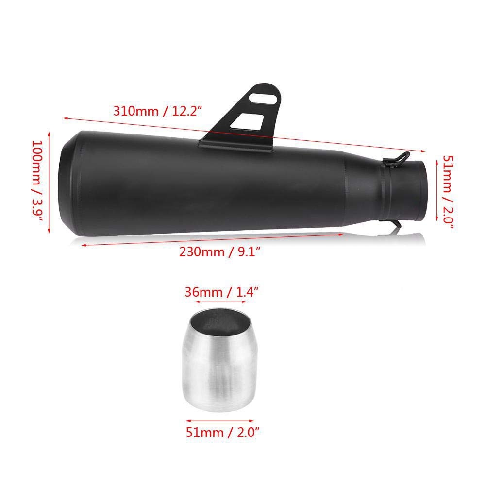 Tbest Rura Wydechowa Motocykla ze Stali Nierdzewnej 51mm (Wszystko czarne)